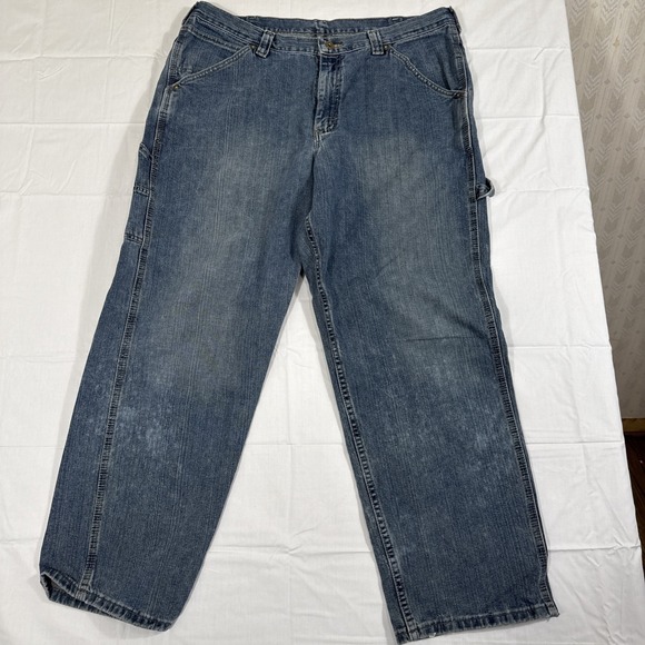 Lee Dungarees Size 38x30 Carpenter Jeans Straight Leg Dark Wash Men's - Picture 1 of 9